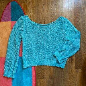 Blue Off-the-Shoulder Sweater with Textured Knit Womens Medium